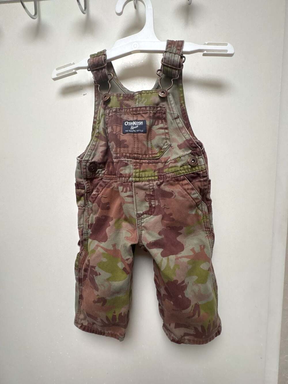 Vintage OshKosh B'Gosh Dinosaur Camouflage Overalls Size 6 months